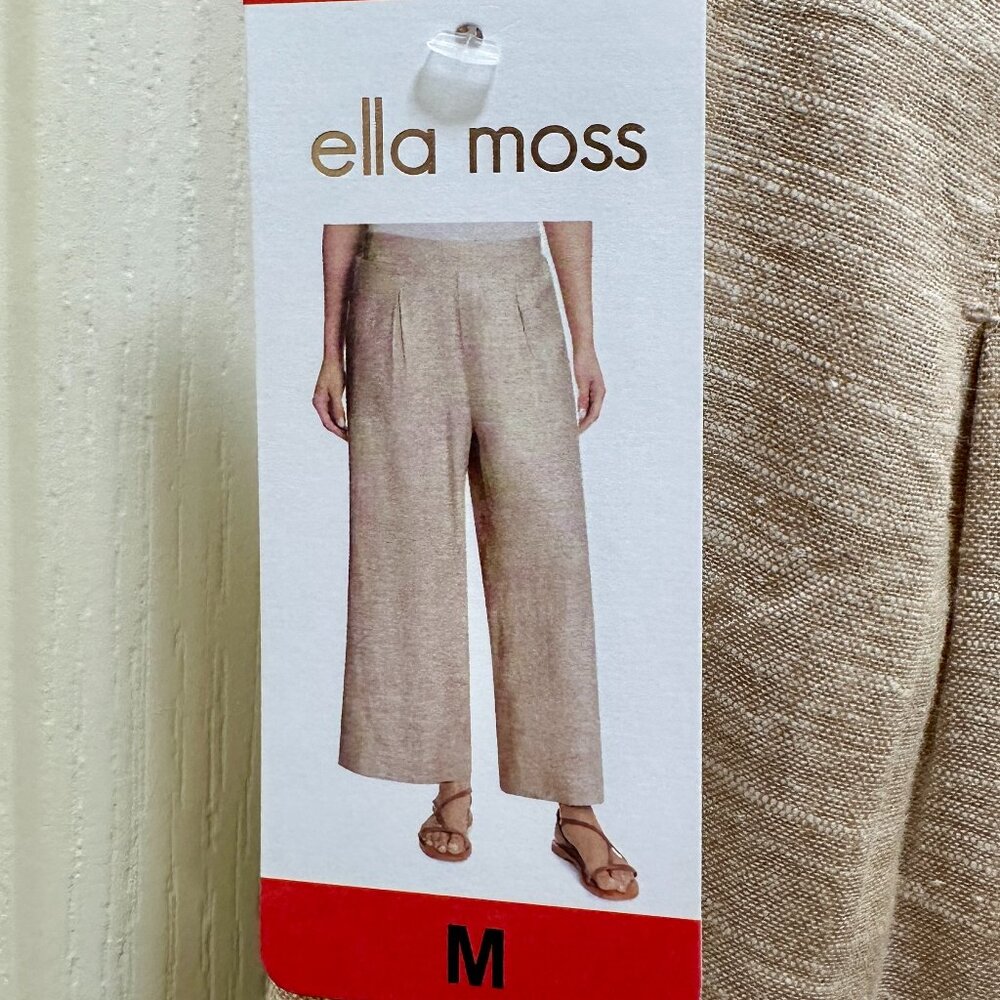 New Ella Moss Women's Linen Blend Pant Size M Tan Wide Leg Cottagecore Coastal